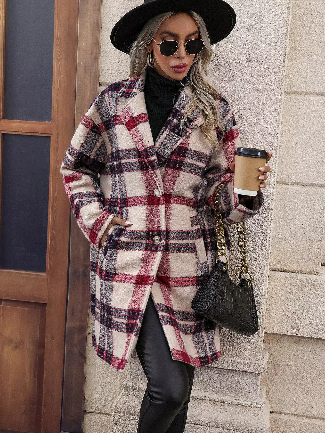 Plaid Print Single Breasted Coat