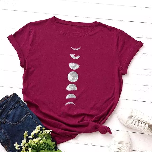 Planet Print T Shirt O Neck Short Sleeve T-shirt