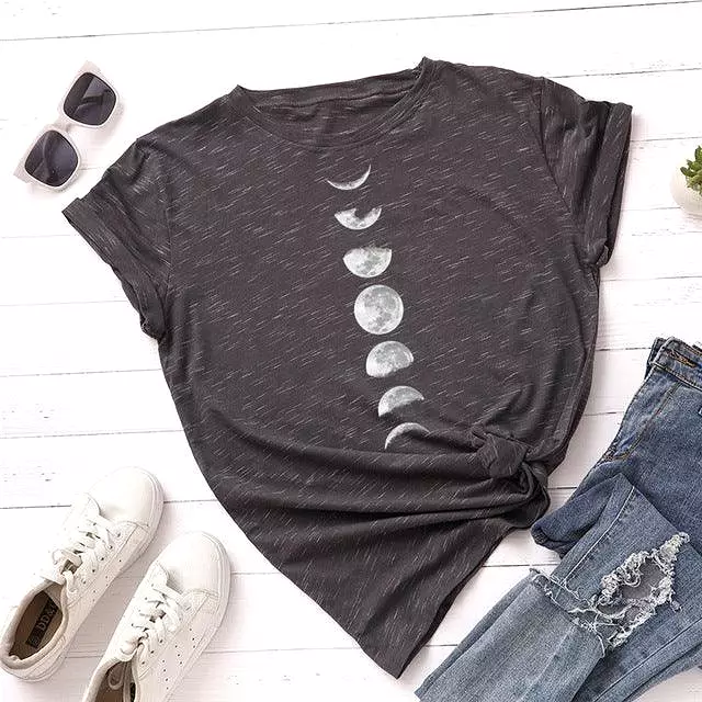 Planet Print T Shirt O Neck Short Sleeve T-shirt