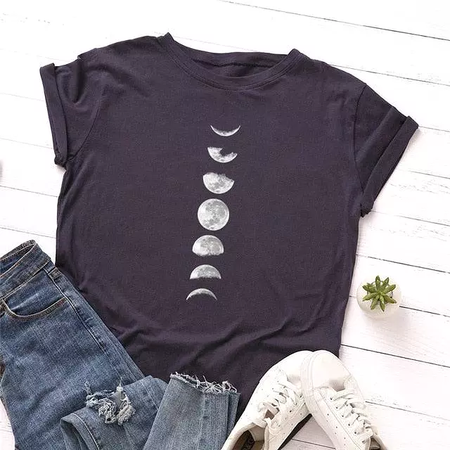 Planet Print T Shirt O Neck Short Sleeve T-shirt