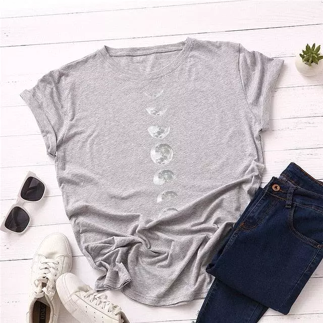 Planet Print T Shirt O Neck Short Sleeve T-shirt