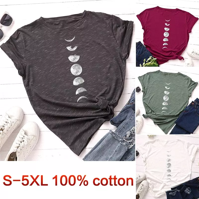 Planet Print T Shirt O Neck Short Sleeve T-shirt