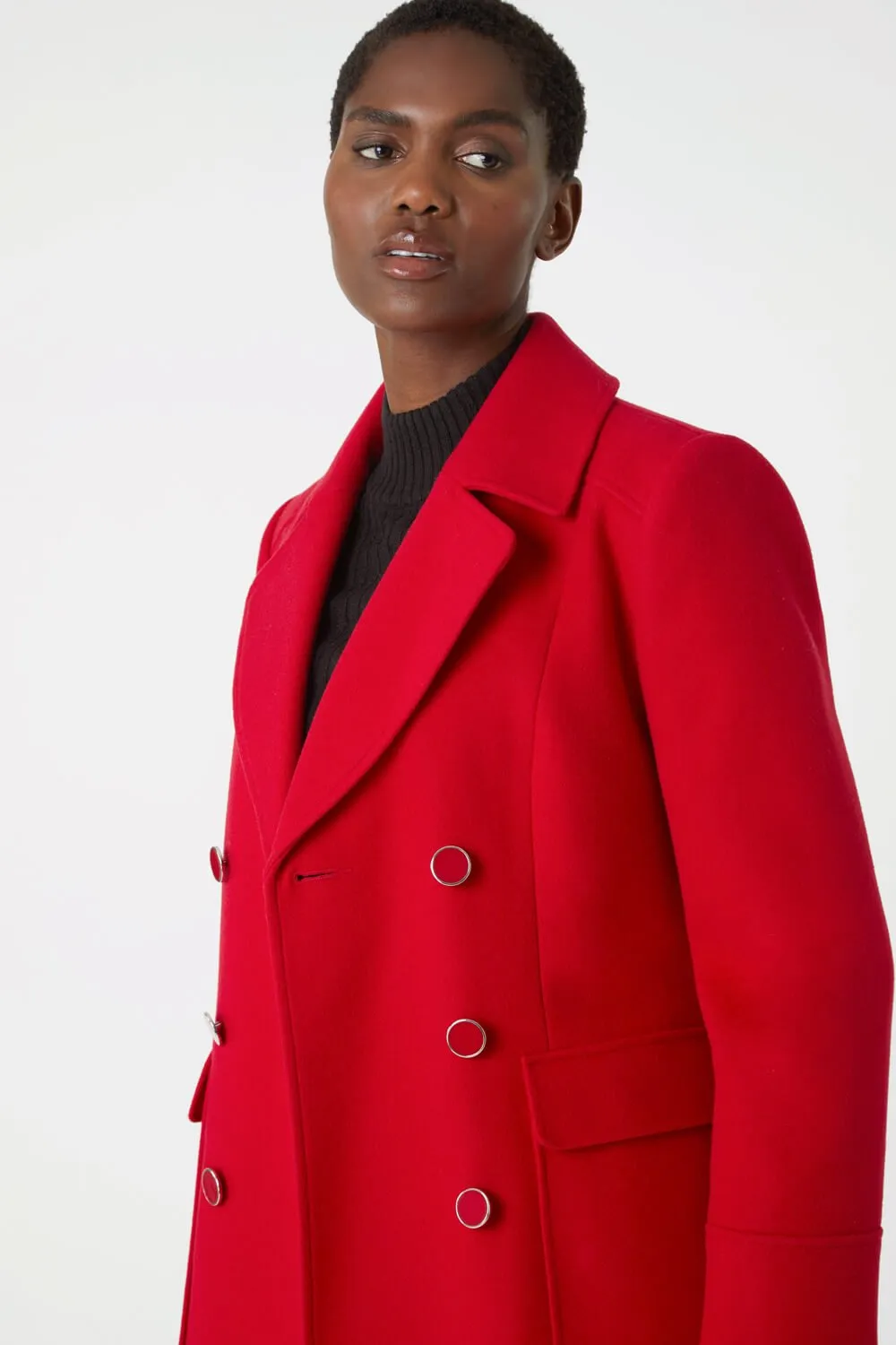 Red Double Breasted Longline Coat | Roman UK