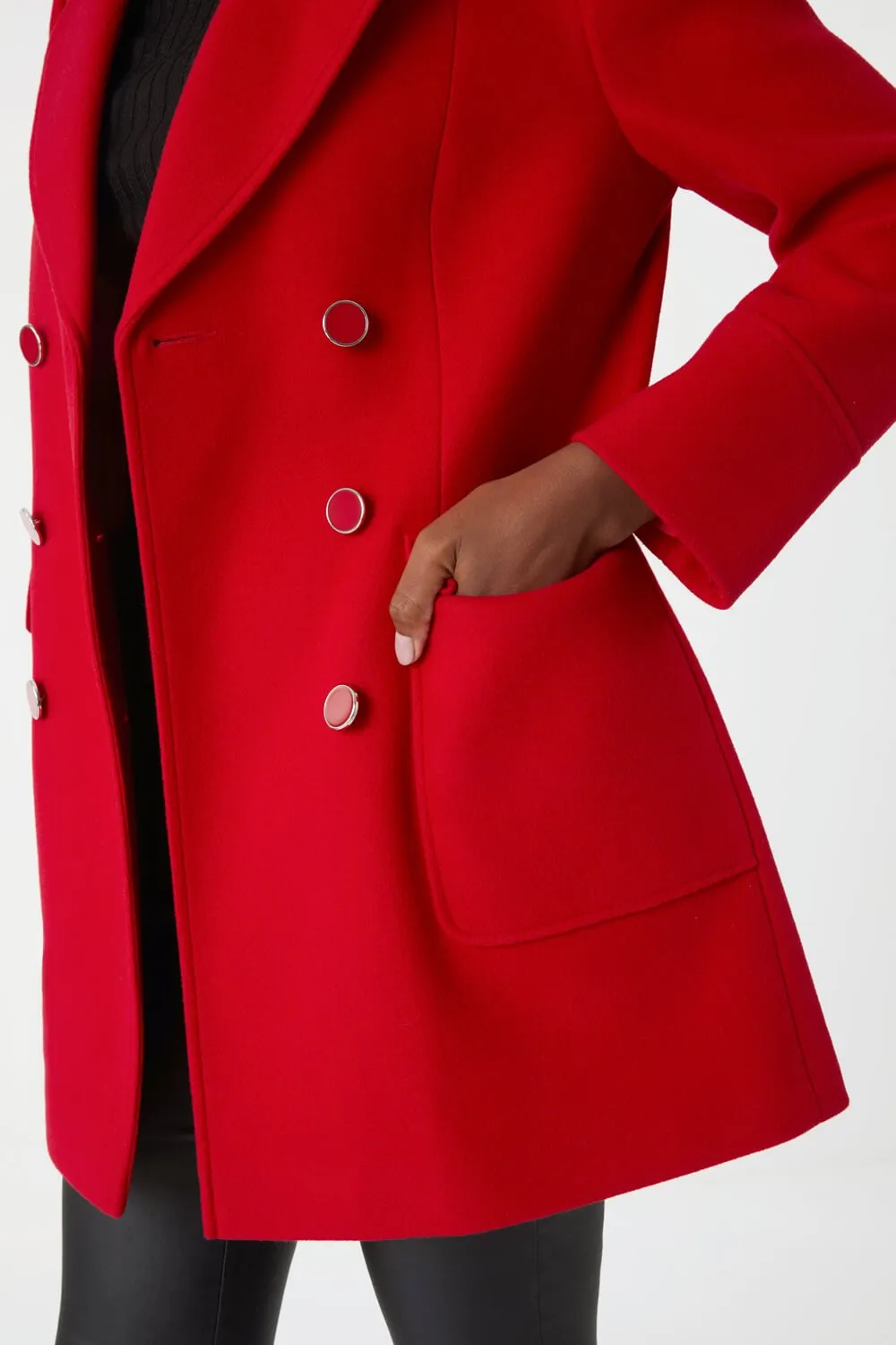 Red Double Breasted Longline Coat | Roman UK