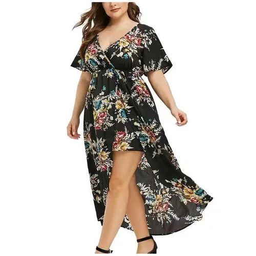 Regular Dress Elegant V Neck Short Sleeve Printing Midi Dress Daily Street