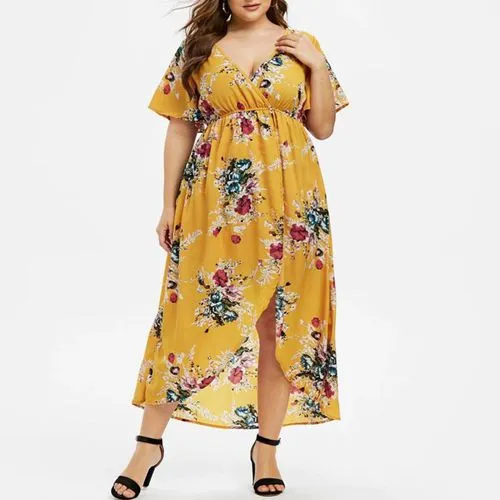 Regular Dress Elegant V Neck Short Sleeve Printing Midi Dress Daily Street