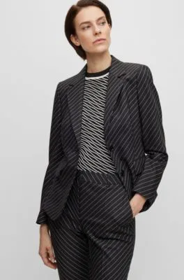 Single-breasted jacket in striped stretch wool