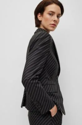 Single-breasted jacket in striped stretch wool