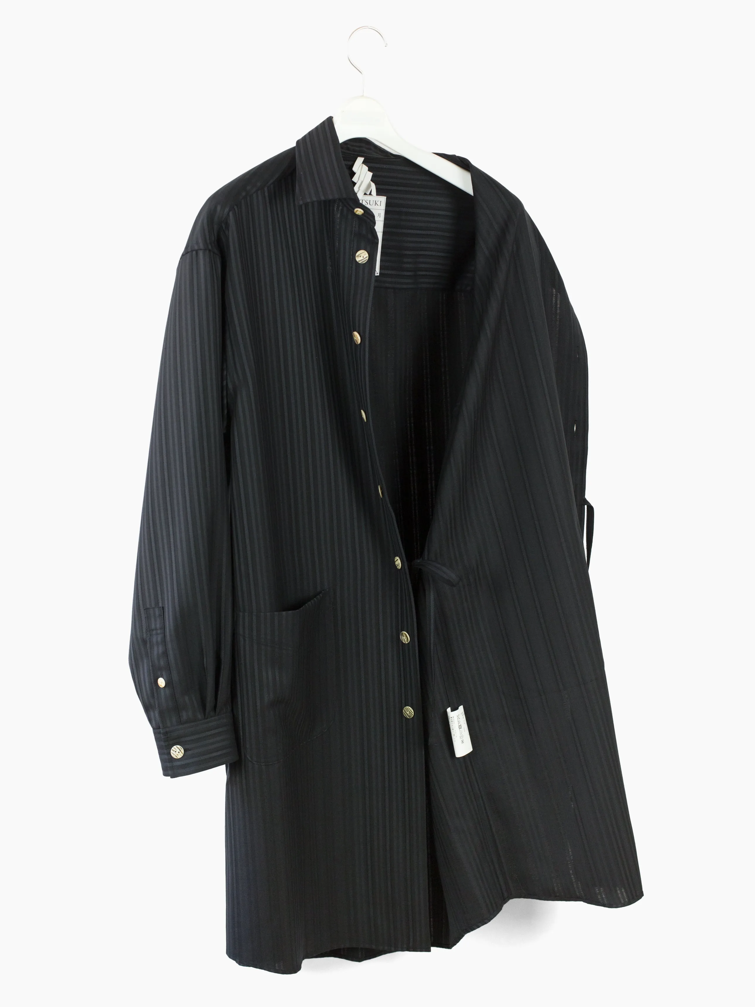 Soshiotsuki SS22 Stripe Wool Long Kimono Breasted Shirt