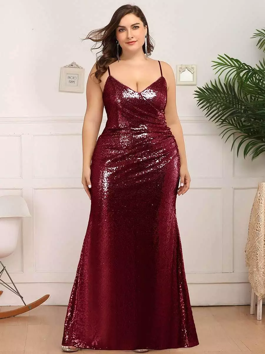 Spaghetti Straps Fishtail Sequin Evening Gown Style EP07339