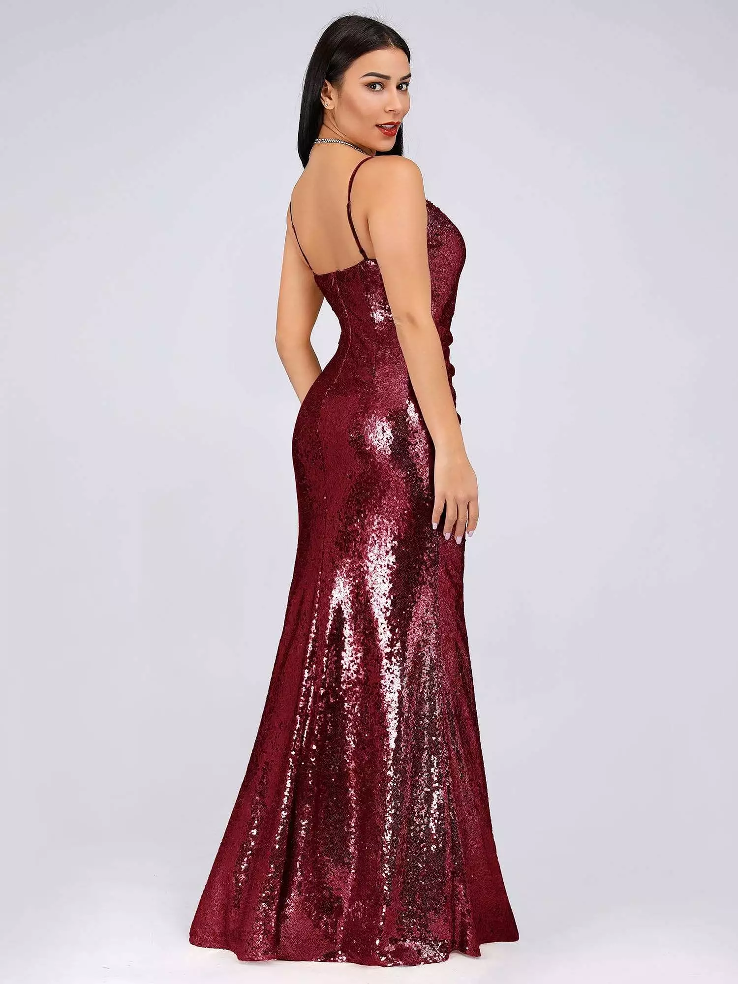 Spaghetti Straps Fishtail Sequin Evening Gown Style EP07339