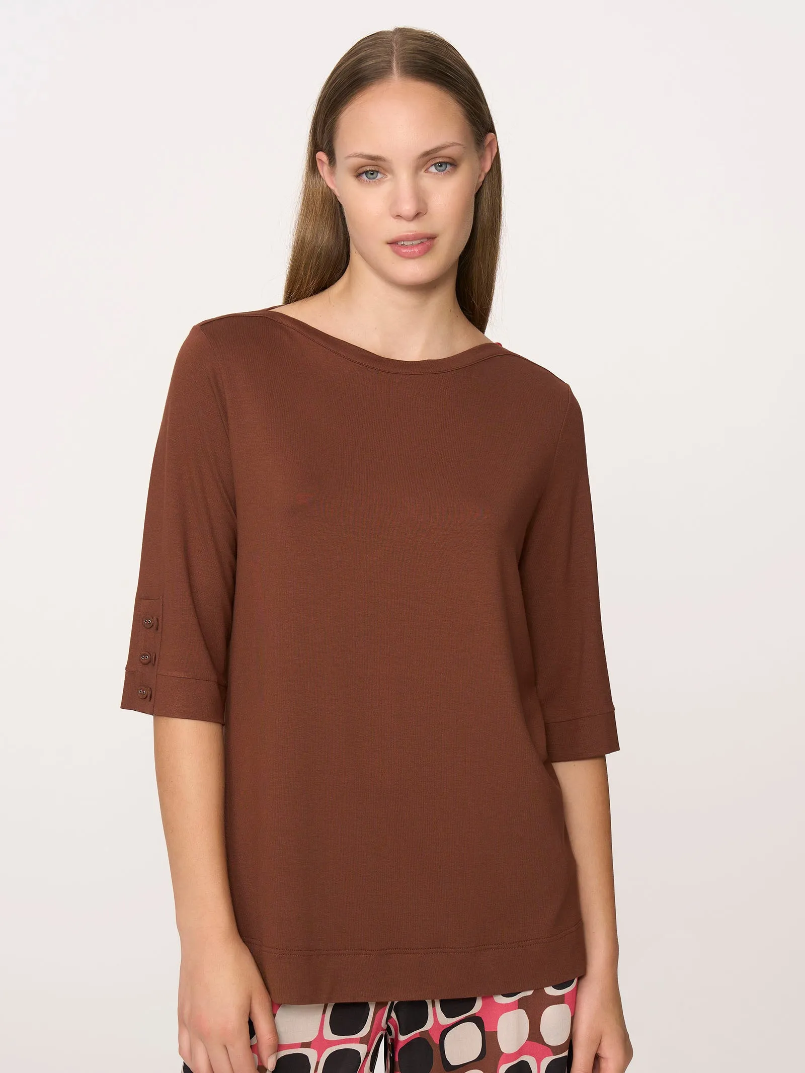 T-shirt con bottoni in Viscosa Summer  - Cappuccino