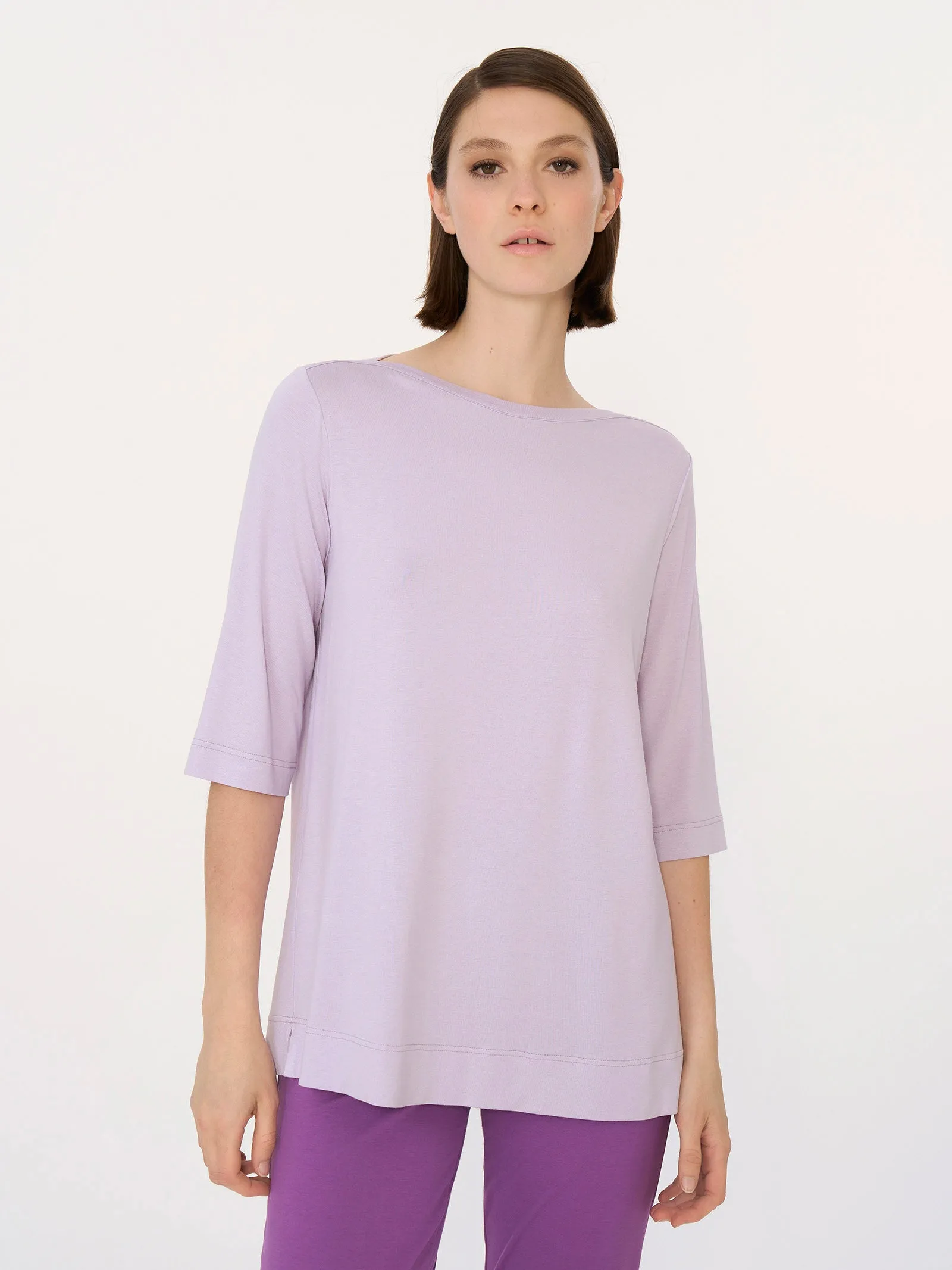 T-Shirt con manica 3/4 in misto viscosa - Orchid Petal