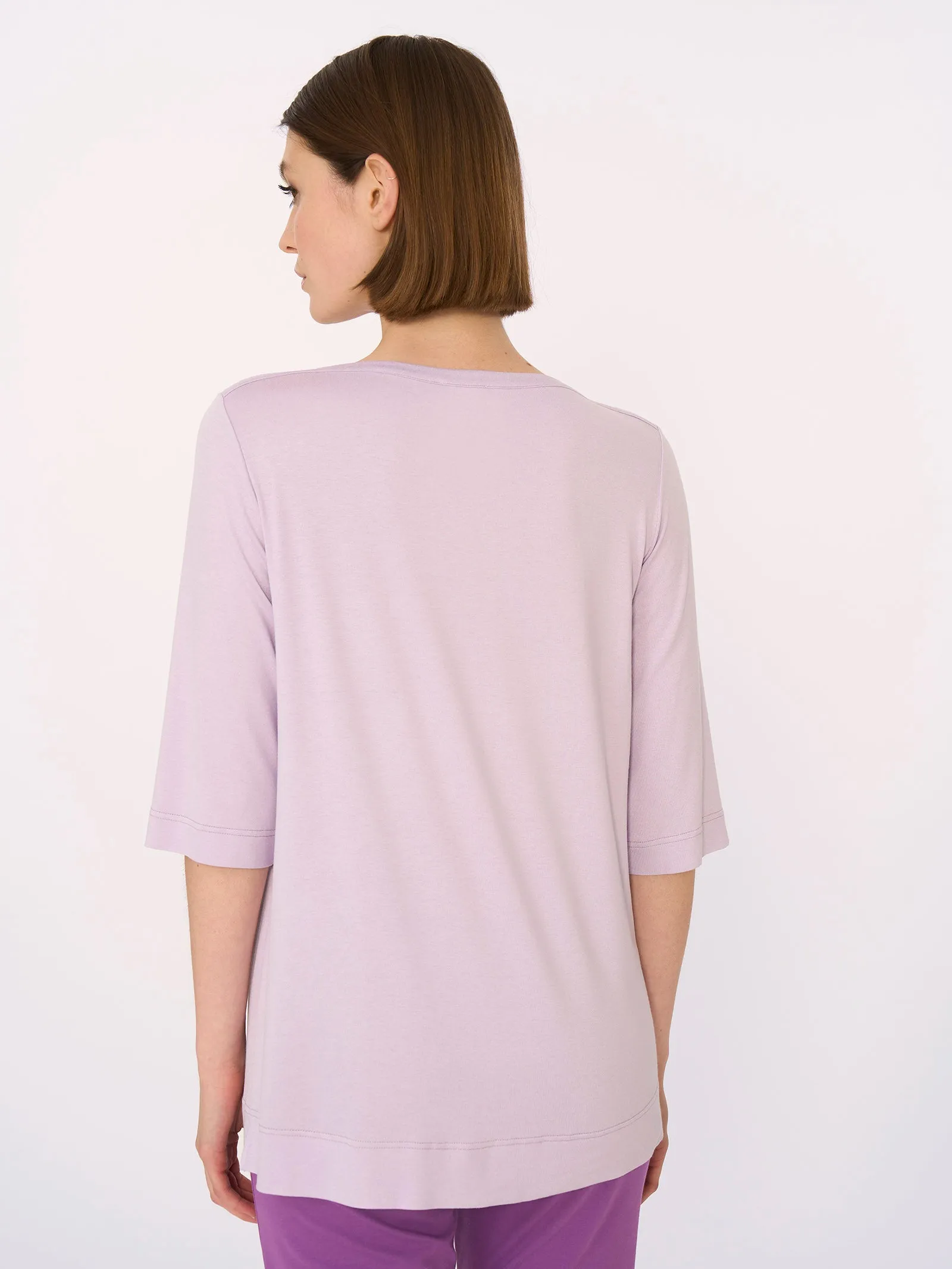 T-Shirt con manica 3/4 in misto viscosa - Orchid Petal