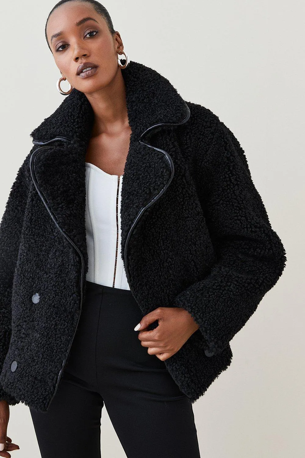 Teddy Double Breasted Short Coat | Karen Millen