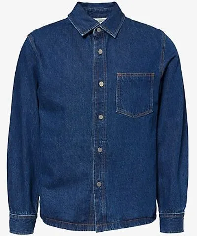 Theory Mens Med Washed Indigo Long-sleeve overshirt denim jacket