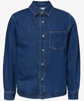 Theory Mens Med Washed Indigo Long-sleeve overshirt denim jacket