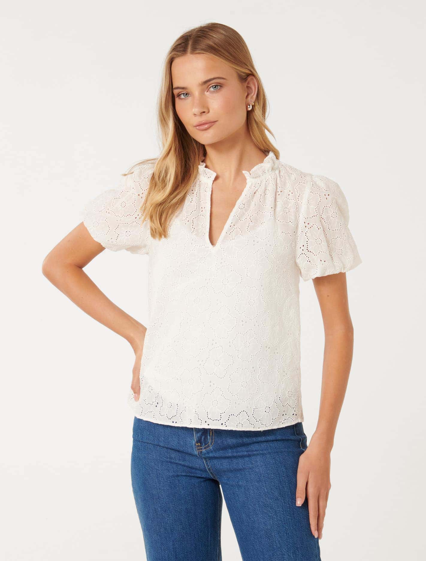 Tottie Short Sleeve Broderie Top