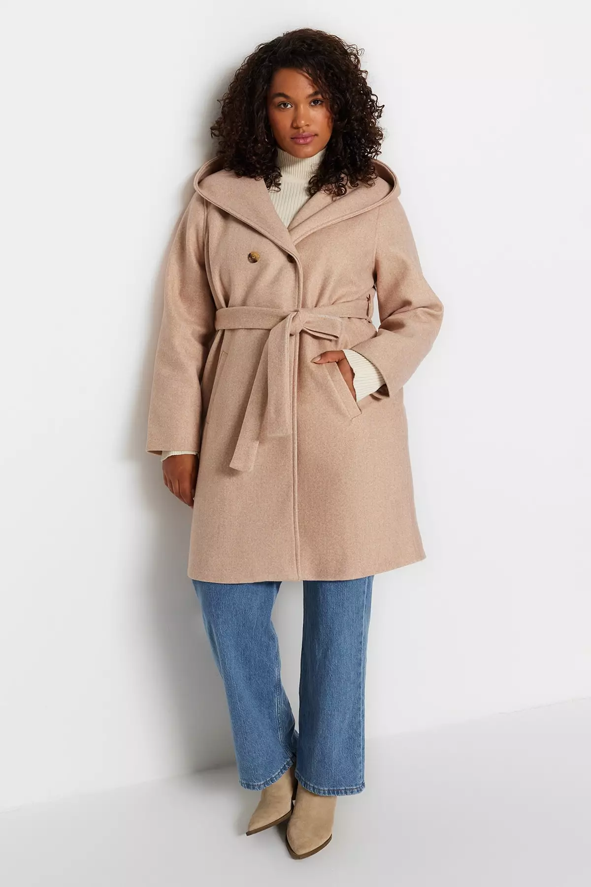 Trendyol Plus Size Belted Double Breasted Closed Coat