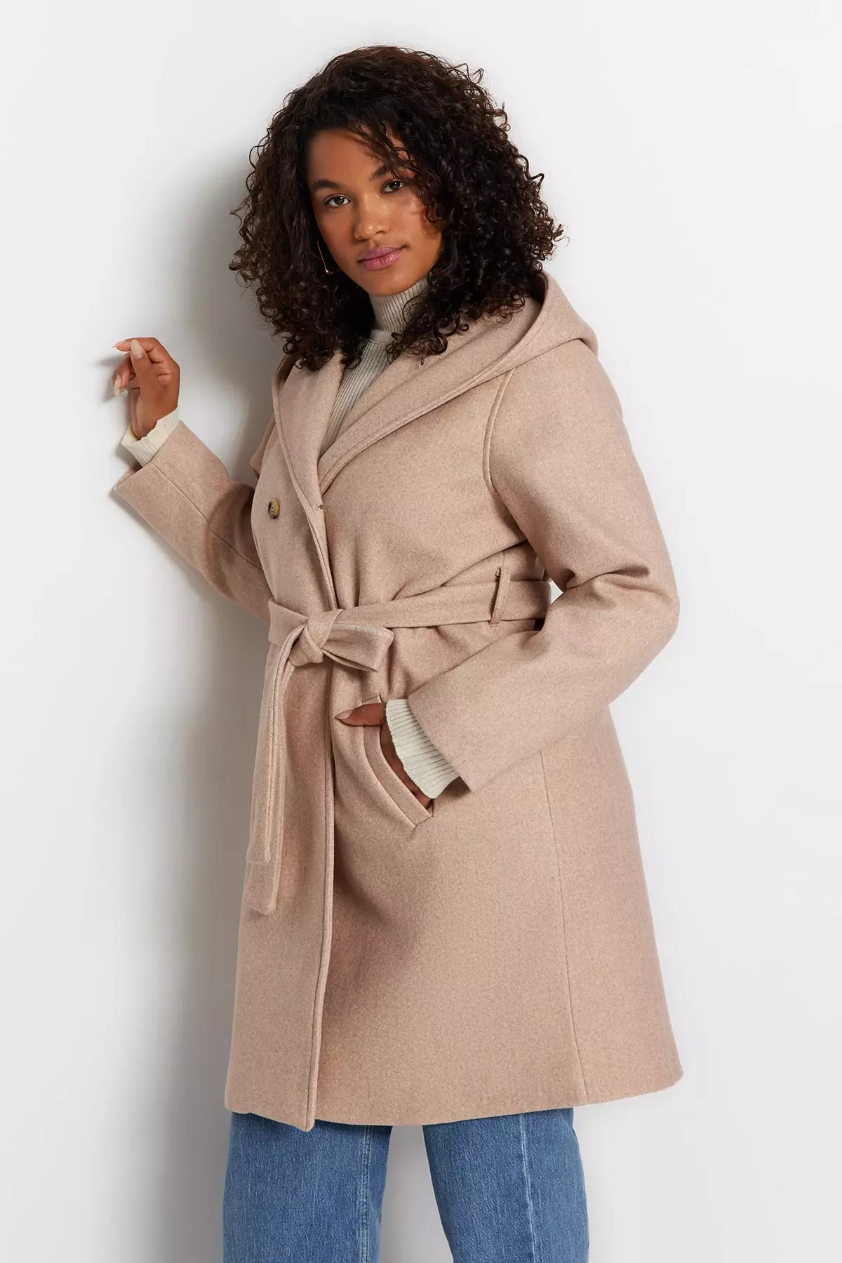 Trendyol Plus Size Belted Double Breasted Closed Coat