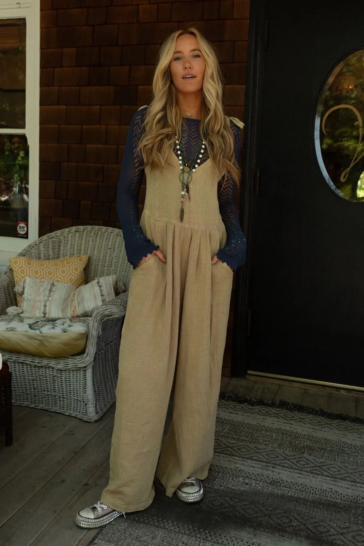 Vanessa V Neck Jumpsuit - Taupe