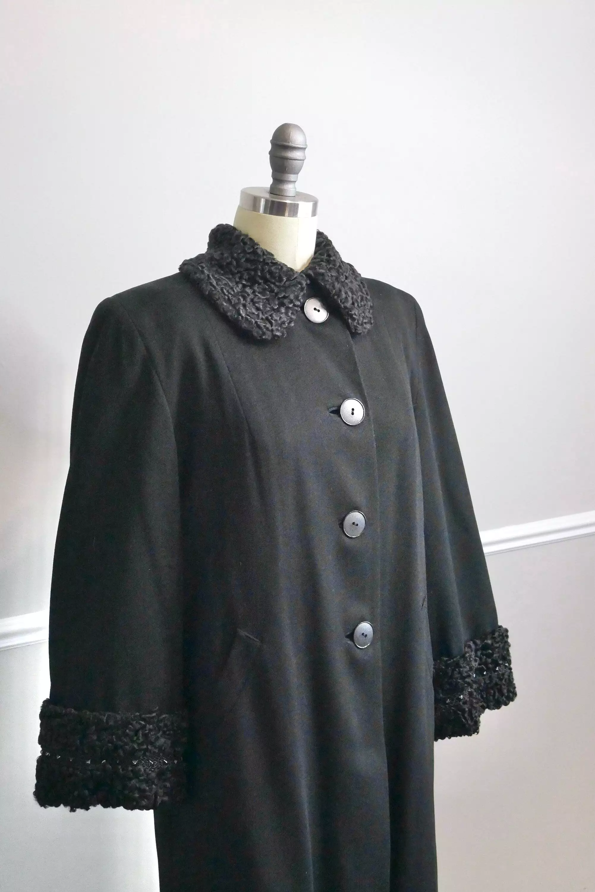 Vintage 1940s Studded Coat / 40s retro wool gaberdine old Hollywood full length coat size S