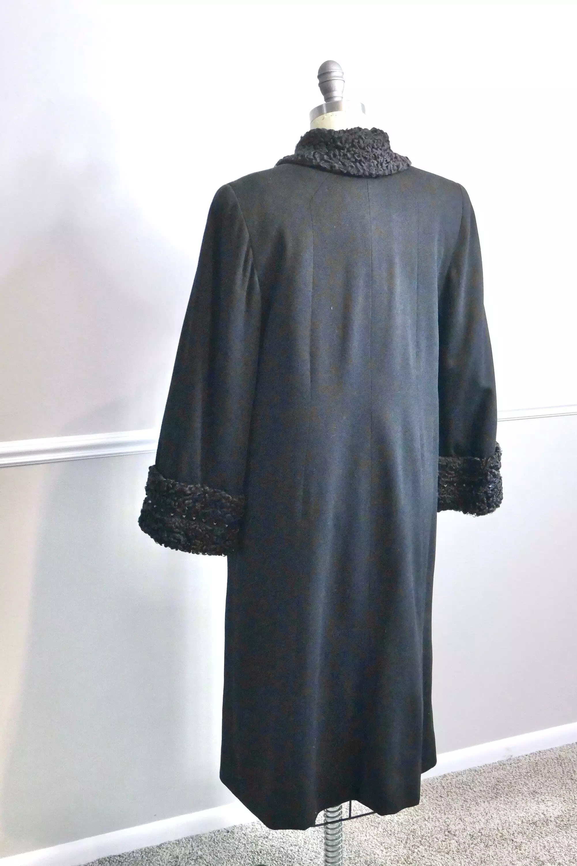 Vintage 1940s Studded Coat / 40s retro wool gaberdine old Hollywood full length coat size S