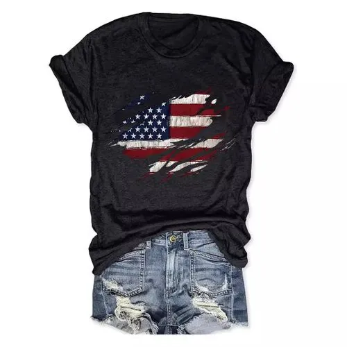 Women's T-shirt Short Sleeve T-Shirts Printing Streetwear American Flag