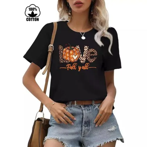 Women's T-shirt Short Sleeve T-Shirts Printing Streetwear Pumpkin Letter Leopard