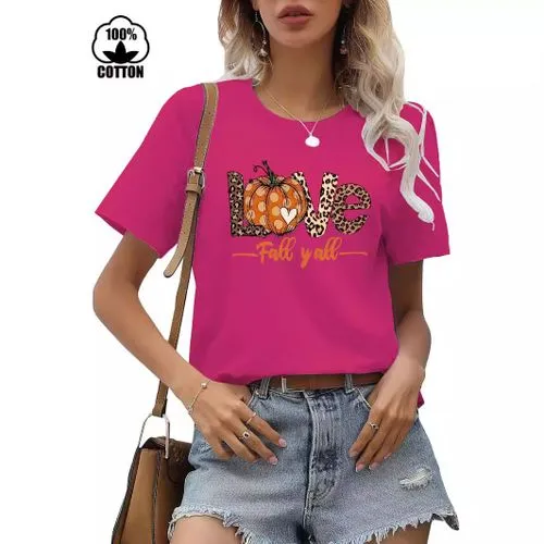 Women's T-shirt Short Sleeve T-Shirts Printing Streetwear Pumpkin Letter Leopard