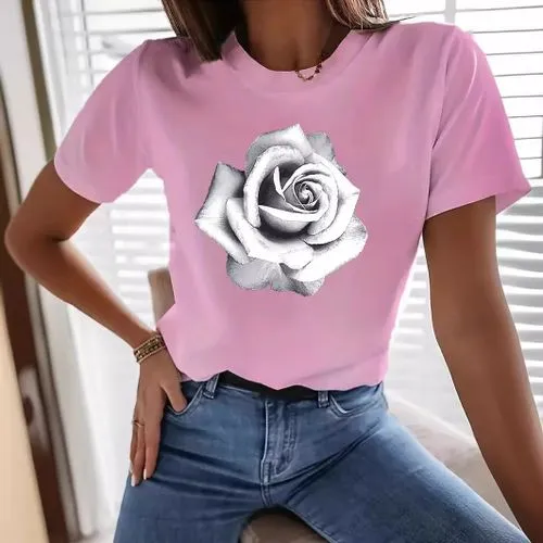 Women's T-shirt Short Sleeve T-Shirts Simple Style Rose