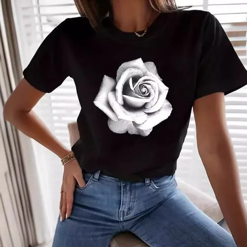 Women's T-shirt Short Sleeve T-Shirts Simple Style Rose