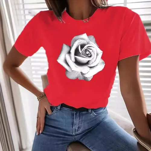 Women's T-shirt Short Sleeve T-Shirts Simple Style Rose