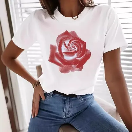 Women's T-shirt Short Sleeve T-Shirts Simple Style Rose